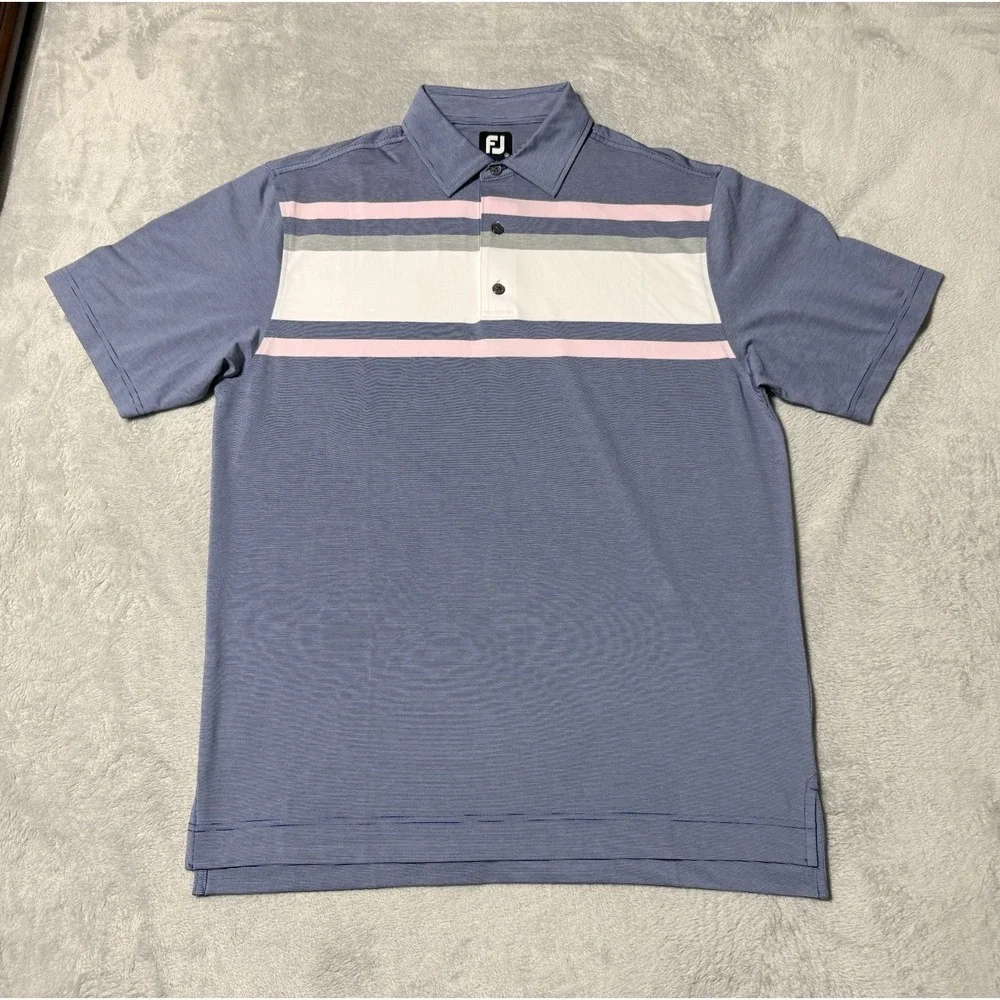 FootJoy Polo Shirt Mens Medium Blue Golf Performance Striped No Logo